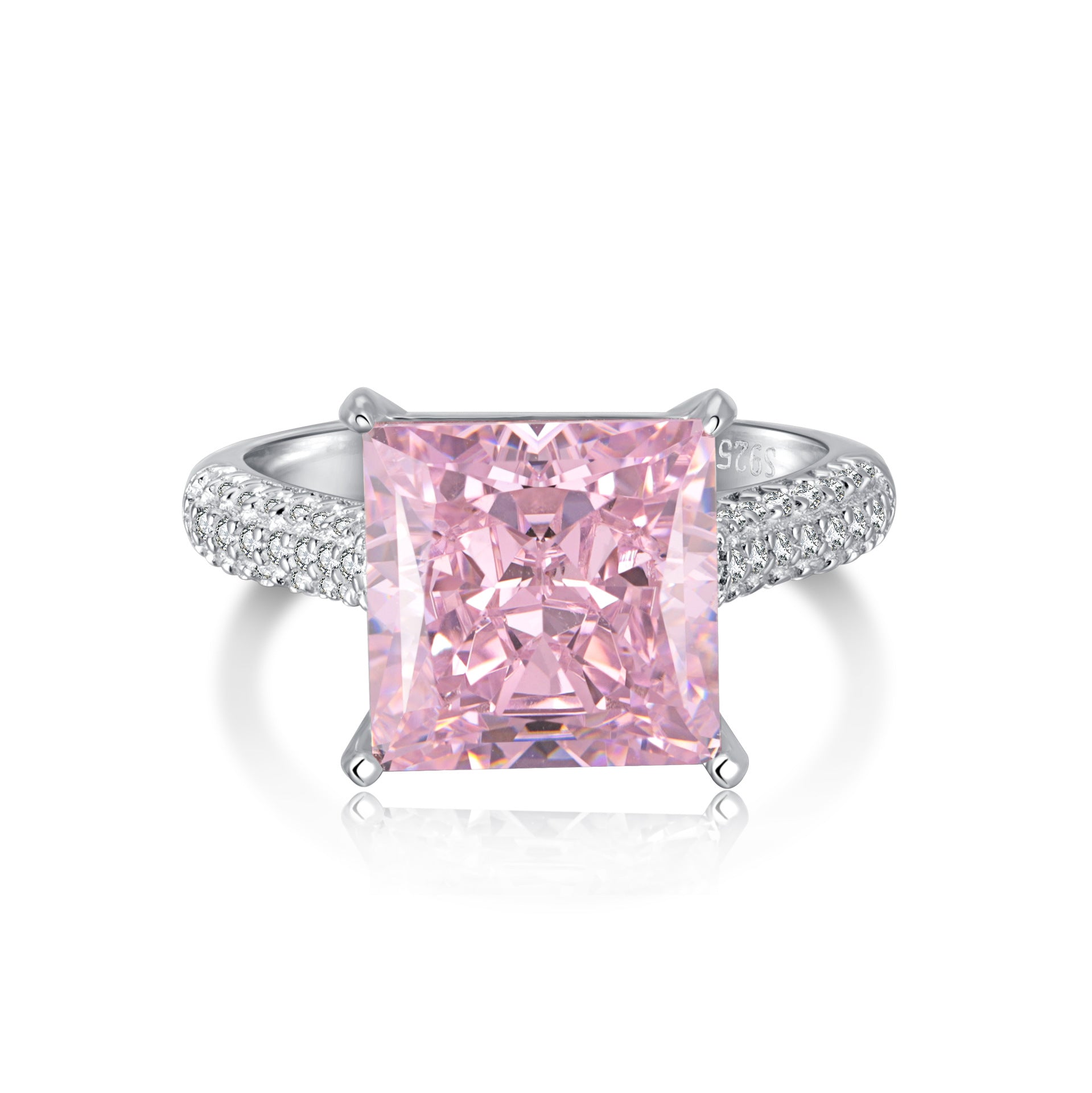 Fashion Pink Princess Cut Moissanite Diamond 4ct 18k White Gold Plated Engagement Ring | Mix Mix Style-Mix MIx Style