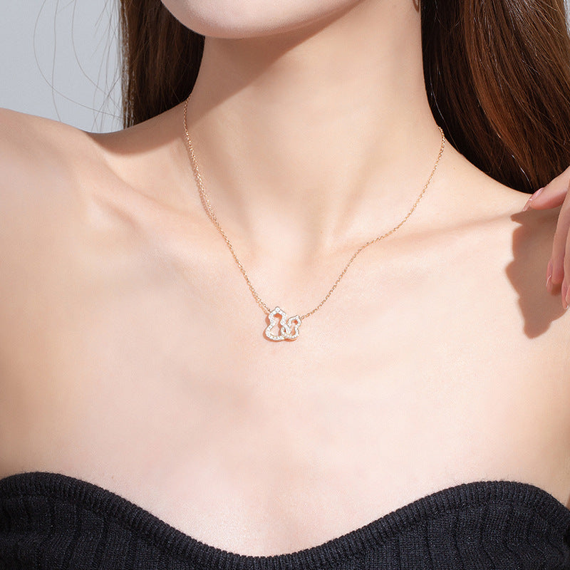 2020 autumn and winter new product S925 silver double gourd necklace micro-inlaid gold-plated hollow style sweet temperament women's clavicle chain-Mix MIx Style