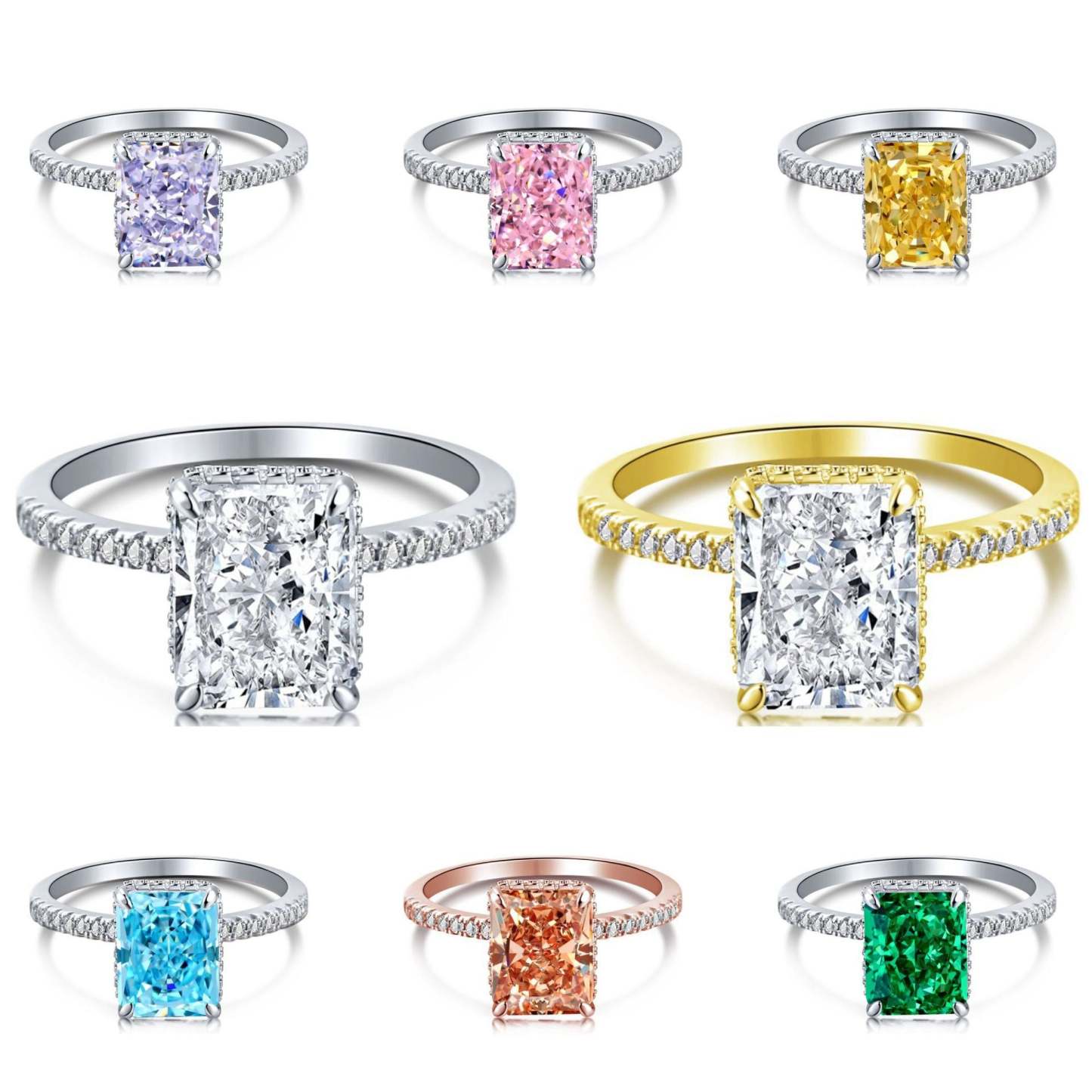 Moissanite Jewelry 18k White Gold Plated Moissanite Ring-Mix MIx Style