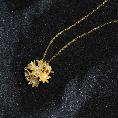 Golden Dainty Retro Flower Pendant Round Cut Diamonds Luxury 18k Gold Plated Necklace Jewelry | Mix Mix Style-Mix MIx Style