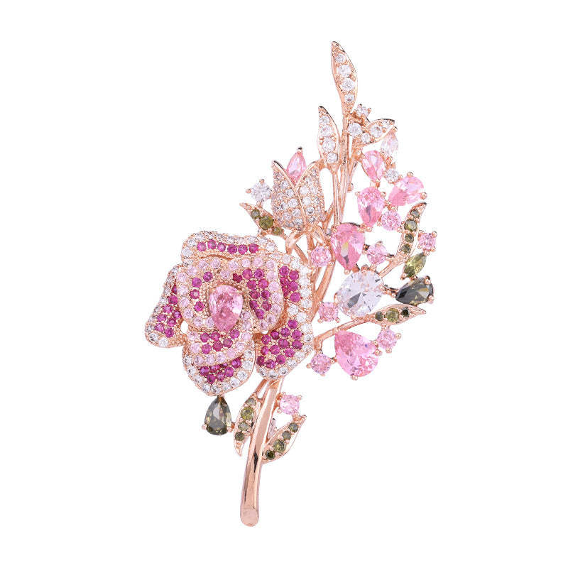 Korean heavy industry micro-encrusted zirconium corsage temperament flower zircon brooch evening dress accessories rose brooch for women-Mix MIx Style