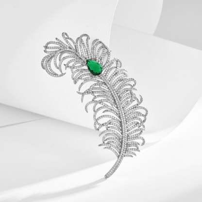 Feather brooch high-end women's electroplated gold full diamond inlaid men and women's jacket suit pin buckle big brand same style trend-Mix MIx Style