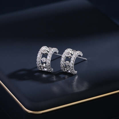 Niche design high-end hollow clavicle chain zircon inlaid ring semi-circular C-circle earrings jewelry set-Mix MIx Style