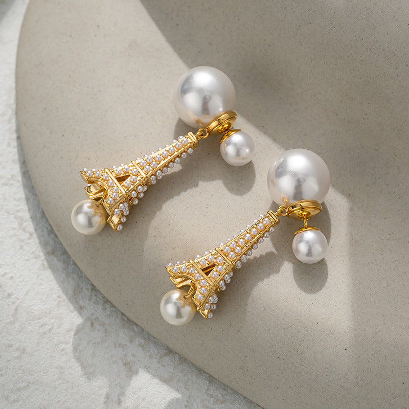 Eiffel Tower Pearl Earrings Akoya Pearls  18k Gold  Handmade Earrings Mix Mix Style [Hot Seller]-Mix MIx Style