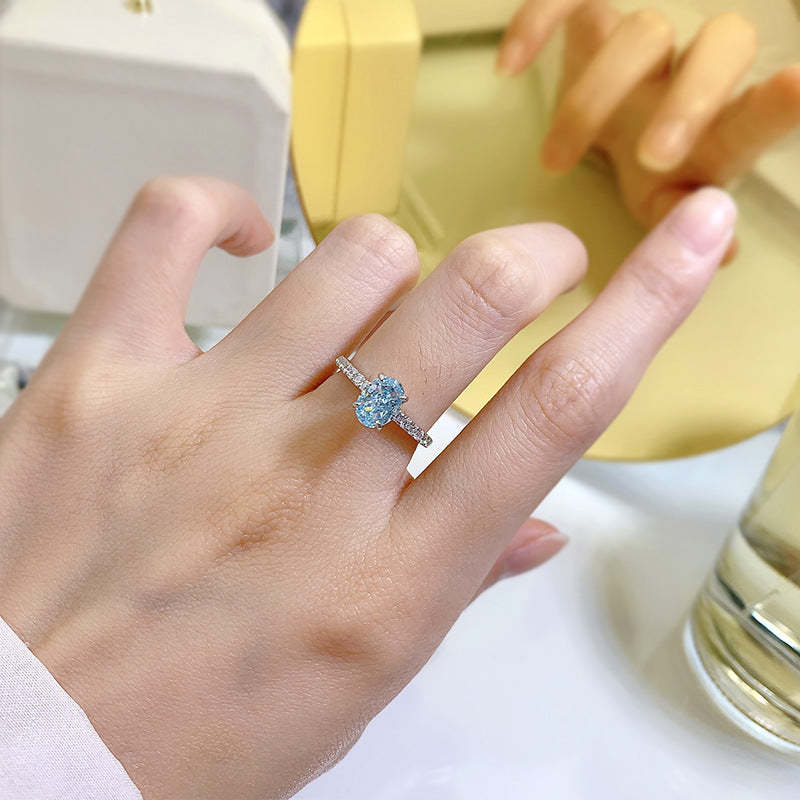 Elegant Dainty Sky Blue Cut Moissanite Diamond 2ct 18k White Gold Engagement Ring | Mix Mix Style-Mix MIx Style