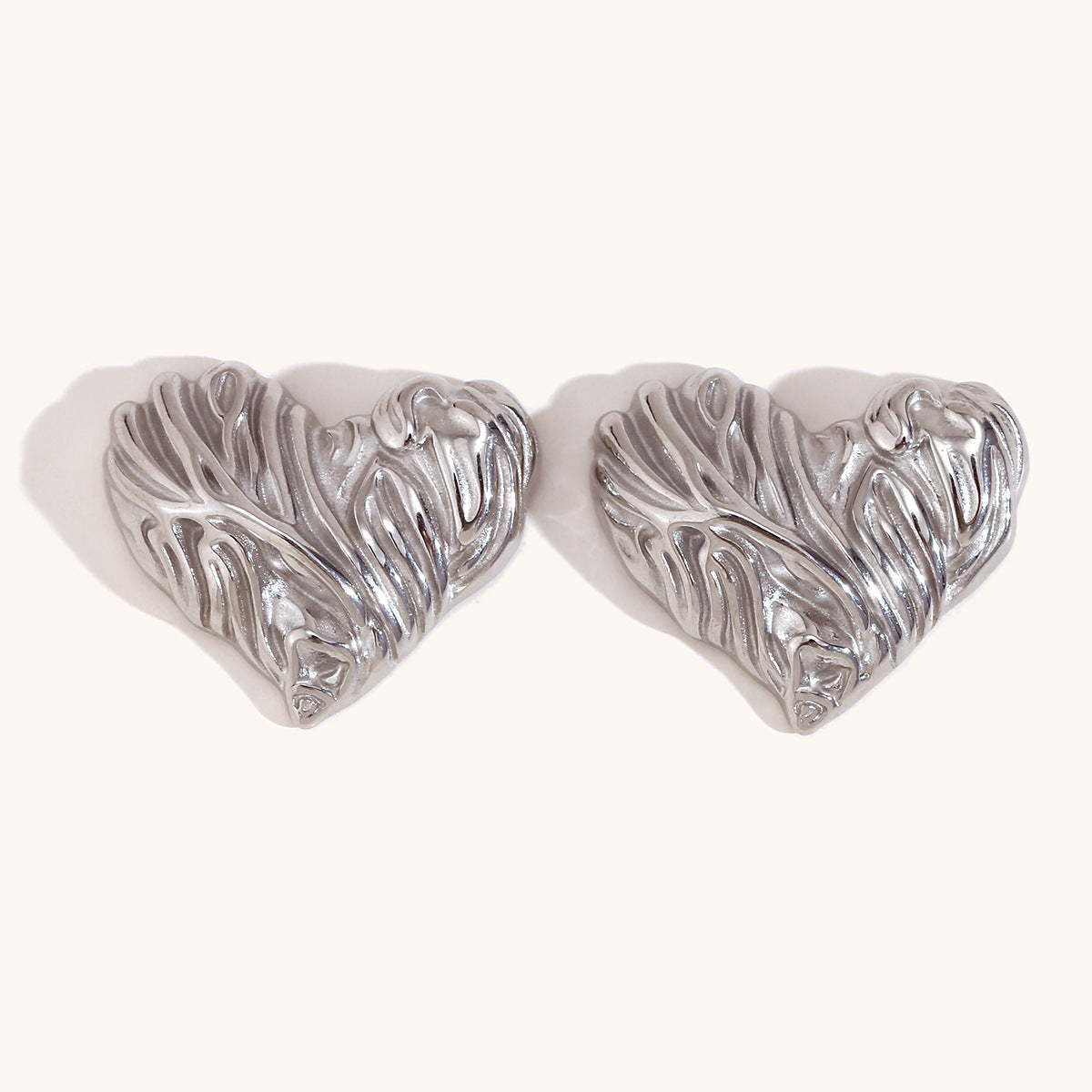 Heart Textured Classic Elegant Love 18k Vermeil/White Gold Plated  Retro Stud Earrings | Mix Mix Style-Mix MIx Style