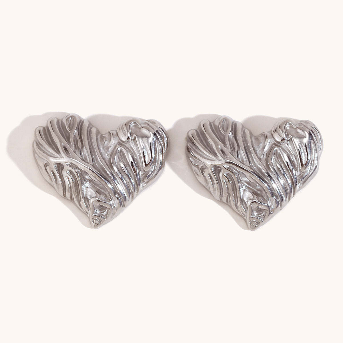 Heart Textured Classic Elegant Love 18k Vermeil/White Gold Plated  Retro Stud Earrings | Mix Mix Style-Mix MIx Style