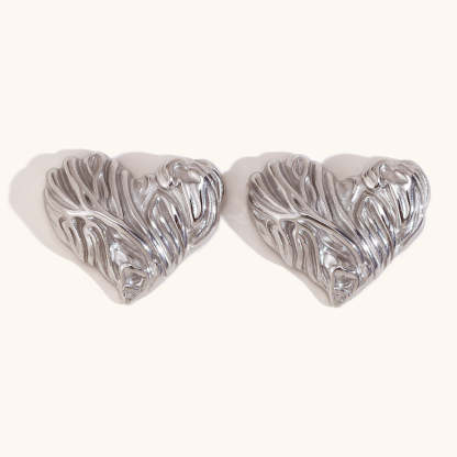 Heart Textured Classic Elegant Love 18k Vermeil/White Gold Plated  Retro Stud Earrings | Mix Mix Style-Mix MIx Style