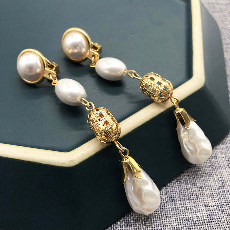 White Elegant Akoya Pearl & Moissanite Diamonds 18k Vermeil Gold Plated Drop Earrings | Mix Mix Style-Mix MIx Style