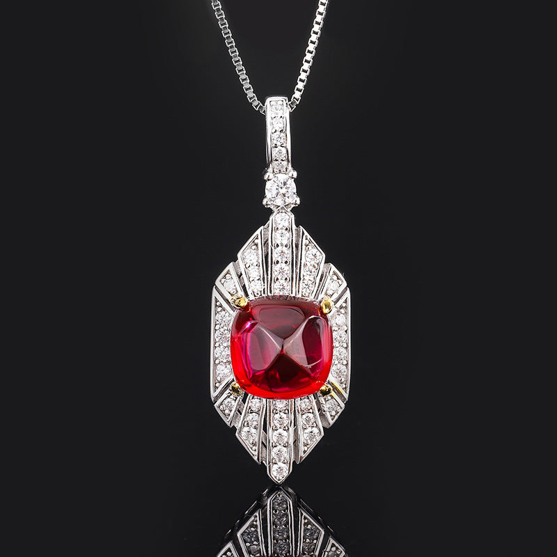 Red & Blue Vintage Pendant Asscher Diamond Luxury 18k Gold Plated Necklace Drop Earrings Jewelry Set | Mix Mix Style-Mix MIx Style