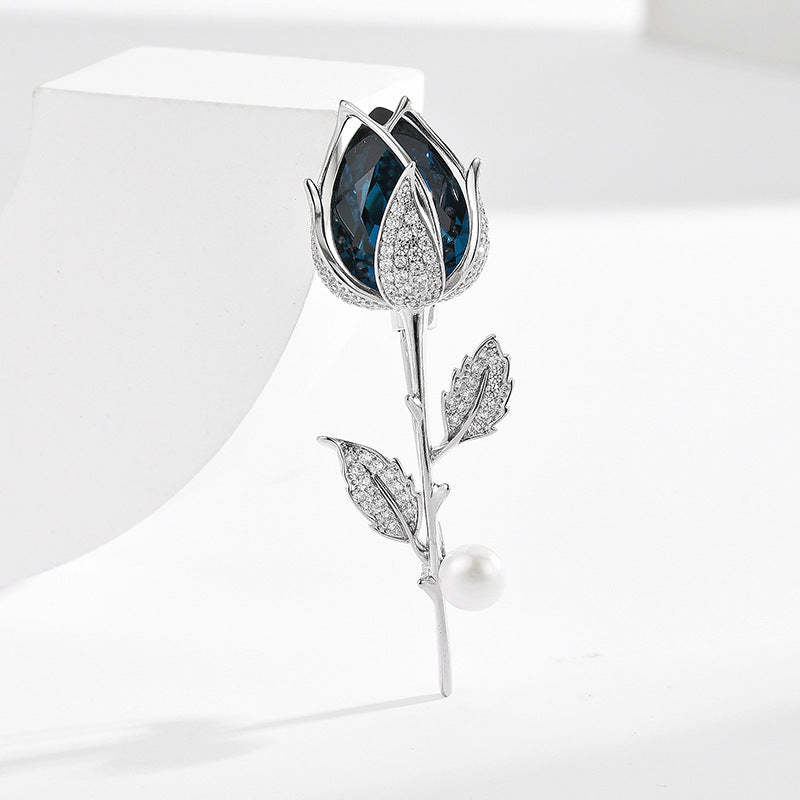 2023 Light luxury high-end crystal rose brooch zircon tulip suit accessories corsage pearl temperament brooch-Mix MIx Style