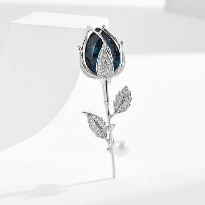 2023 Light luxury high-end crystal rose brooch zircon tulip suit accessories corsage pearl temperament brooch-Mix MIx Style