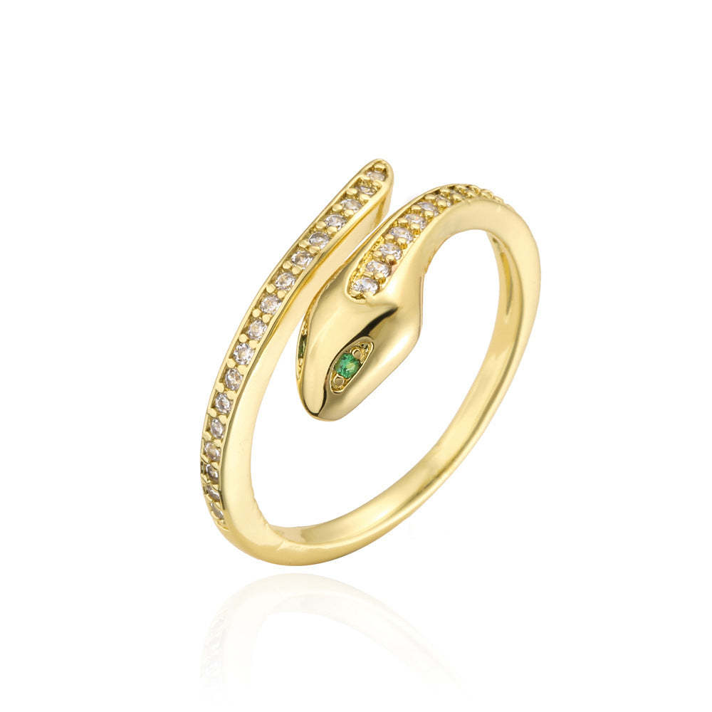 Australian and Cuban cross-border supply European and American foreign trade hot-selling new products copper plated 18K gold zircon green-eyed snake shape ring for women-Mix MIx Style