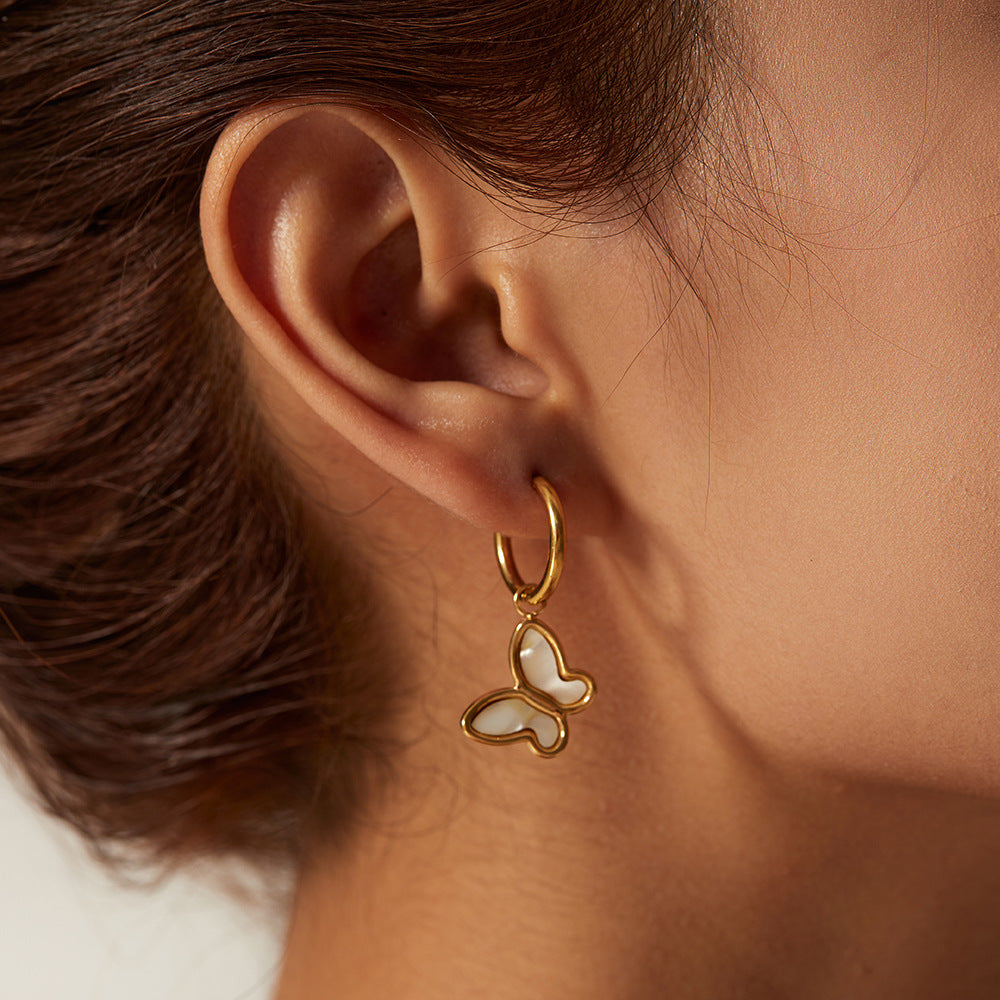 White Butterfly Retro Pendant Elegant 18k Vermeil  Gold Plated Necklace & Stud Earrings Jewelry Set | Mix Mix Style-Mix MIx Style