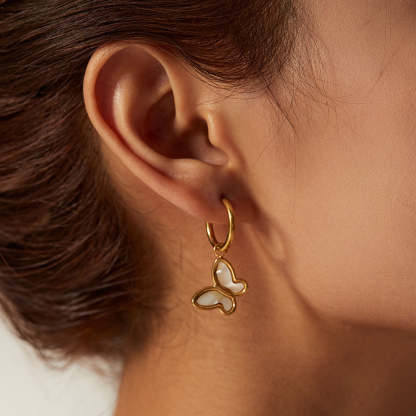 White Butterfly Retro Pendant Elegant 18k Vermeil  Gold Plated Necklace & Stud Earrings Jewelry Set | Mix Mix Style-Mix MIx Style