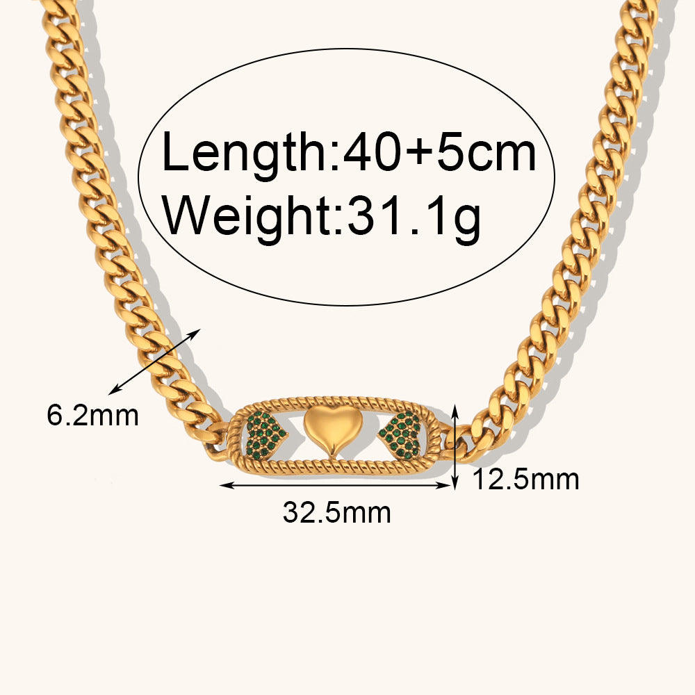 Thick Chain Retro Classic Hearts Pink Diamonds Luxury 18k Vermeil Gold Plated Necklace Jewelry | Mix Mix Style-Mix MIx Style