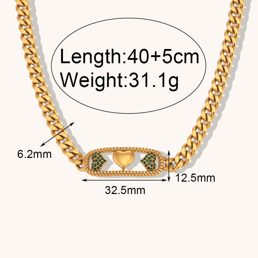 Thick Chain Retro Classic Hearts Pink Diamonds Luxury 18k Vermeil Gold Plated Necklace Jewelry | Mix Mix Style-Mix MIx Style