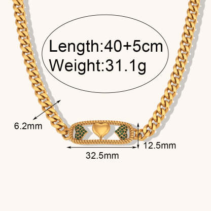 Thick Chain Retro Classic Hearts Pink Diamonds Luxury 18k Vermeil Gold Plated Necklace Jewelry | Mix Mix Style-Mix MIx Style