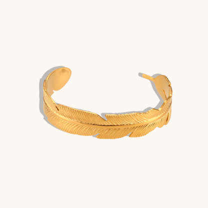 Feather Vintage Solid Luxury 18k Vermeil Gold Plated Open Cuff Bracelet Jewelry  | Mix Mix Style-Mix MIx Style