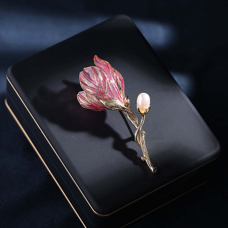 New elegant and high-end autumn and winter clothing accessories corsage fixed enamel color dripping magnolia brooch-Mix MIx Style