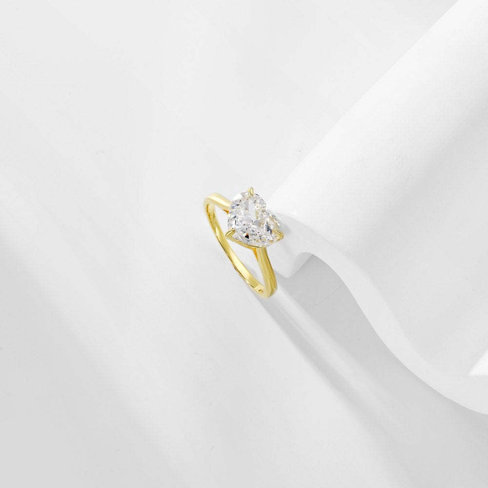Elegant Solitarie Heart Cut Moissanite Diamond 2ct 18k Vermeil Gold Plated Engagement Ring | Mix Mix Style-Mix MIx Style