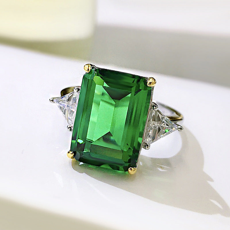Green Elegant Emerald Cut Moissanite Diamond 4ct 18k White Gold Engagement Ring | Mix Mix Style-Mix MIx Style
