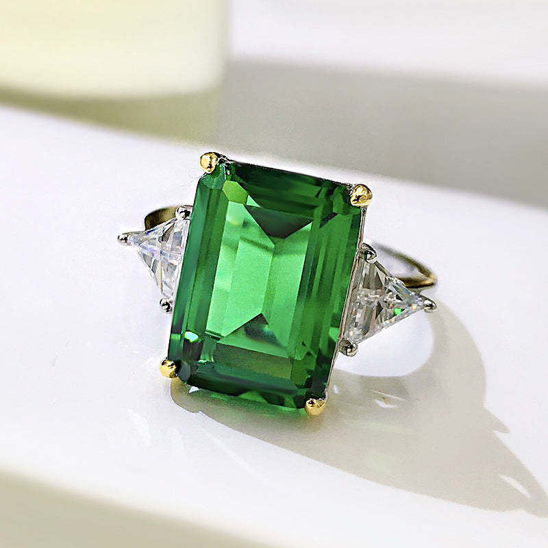 Green Elegant Emerald Cut Moissanite Diamond 4ct 18k White Gold Engagement Ring | Mix Mix Style-Mix MIx Style