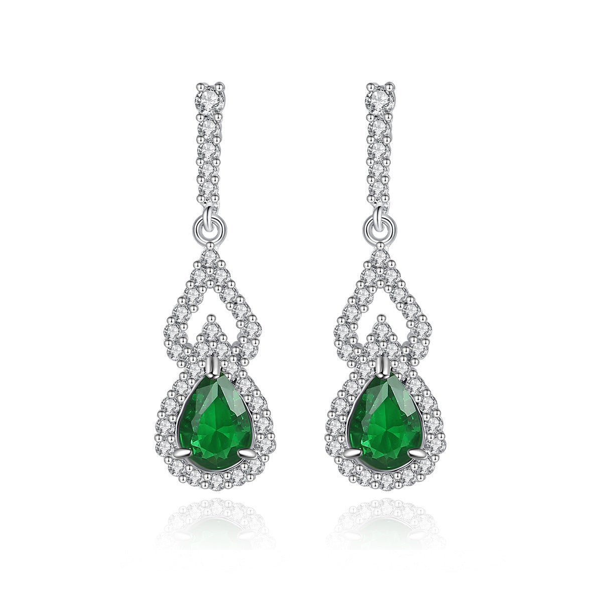 Green - Red - Blue Classic Pear Cut Moissanite Diamonds Elegant 18k White Gold Plated Vintage Retro Drop Earrings | Mix Mix Style-Mix MIx Style