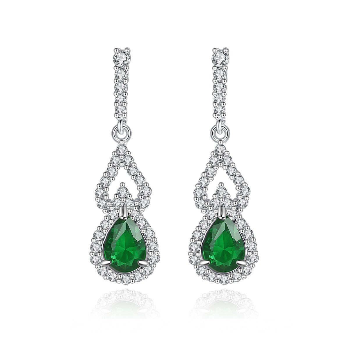Green - Red - Blue Classic Pear Cut Moissanite Diamonds Elegant 18k White Gold Plated Vintage Retro Drop Earrings | Mix Mix Style-Mix MIx Style