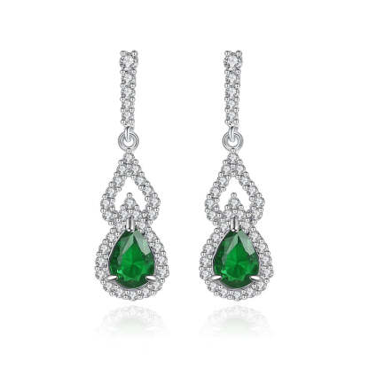 Green - Red - Blue Classic Pear Cut Moissanite Diamonds Elegant 18k White Gold Plated Vintage Retro Drop Earrings | Mix Mix Style-Mix MIx Style
