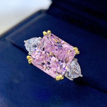 Yellow/Pink Cushion Cut Moissanite Diamonds 5ct 18k White Gold Plated Engagement Ring | Mix Mix Style-Mix MIx Style