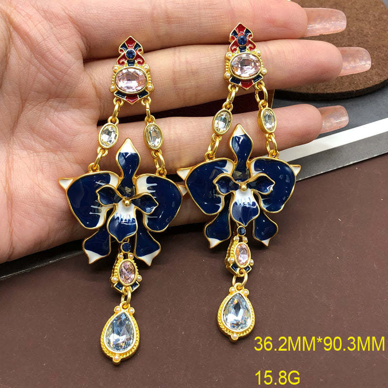 Blue - Pink Flower Shaped Drop Pear Cut Moissanite Diamonds Luxury 18k Vermeil Gold Plated Drop Earrings | Mix Mix Style-Mix MIx Style