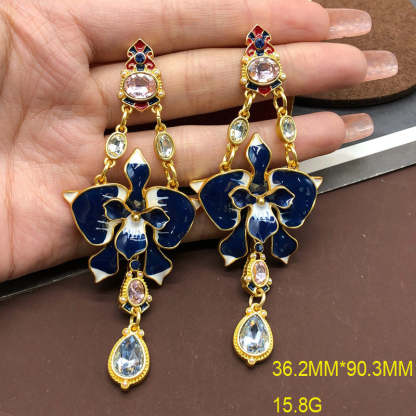 Blue - Pink Flower Shaped Drop Pear Cut Moissanite Diamonds Luxury 18k Vermeil Gold Plated Drop Earrings | Mix Mix Style-Mix MIx Style