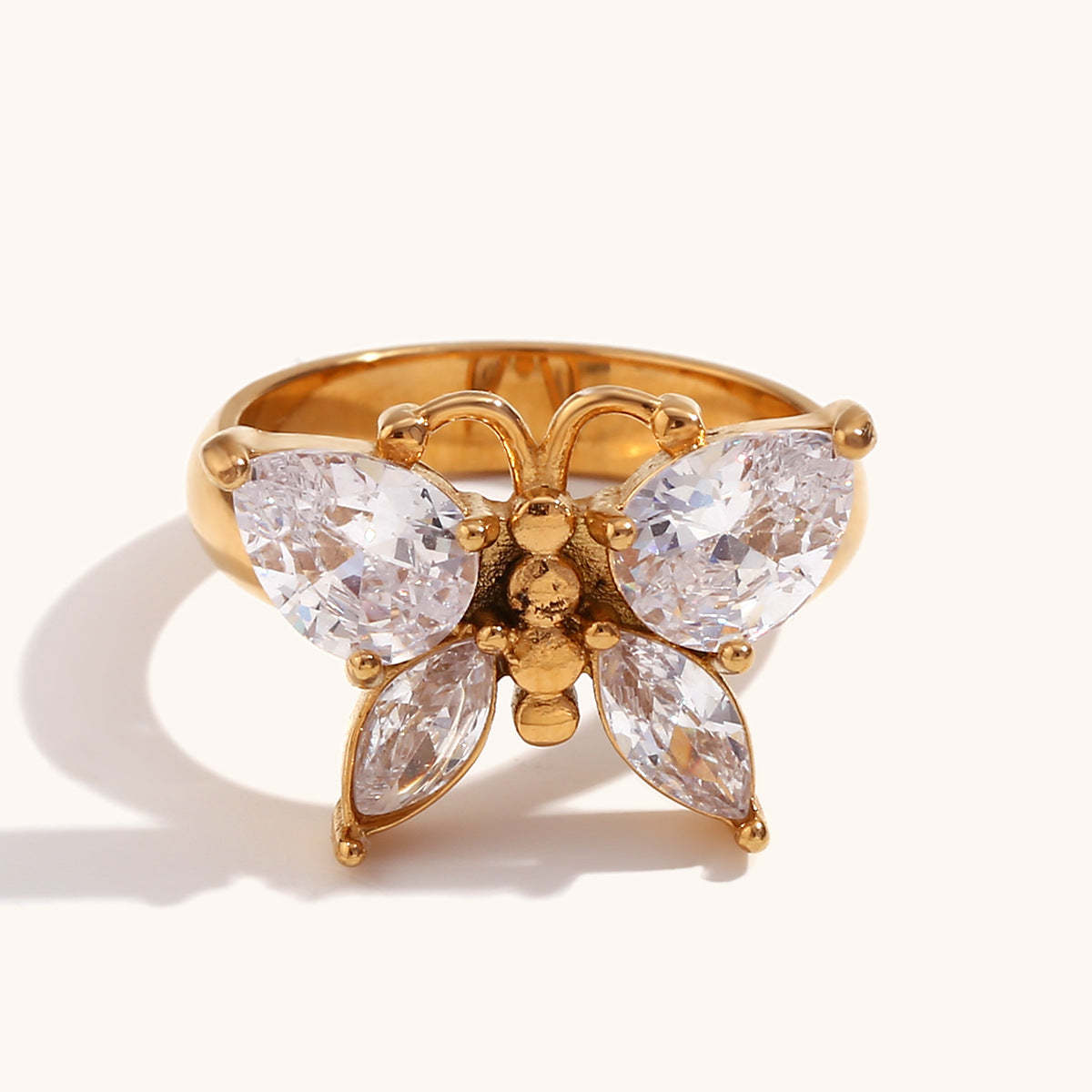 Butterfly Band Antique Retro Pear Cut Diamonds Elegant  18k Vermeil Gold Plated Ring Jewelry | Mix Mix Style-Mix MIx Style