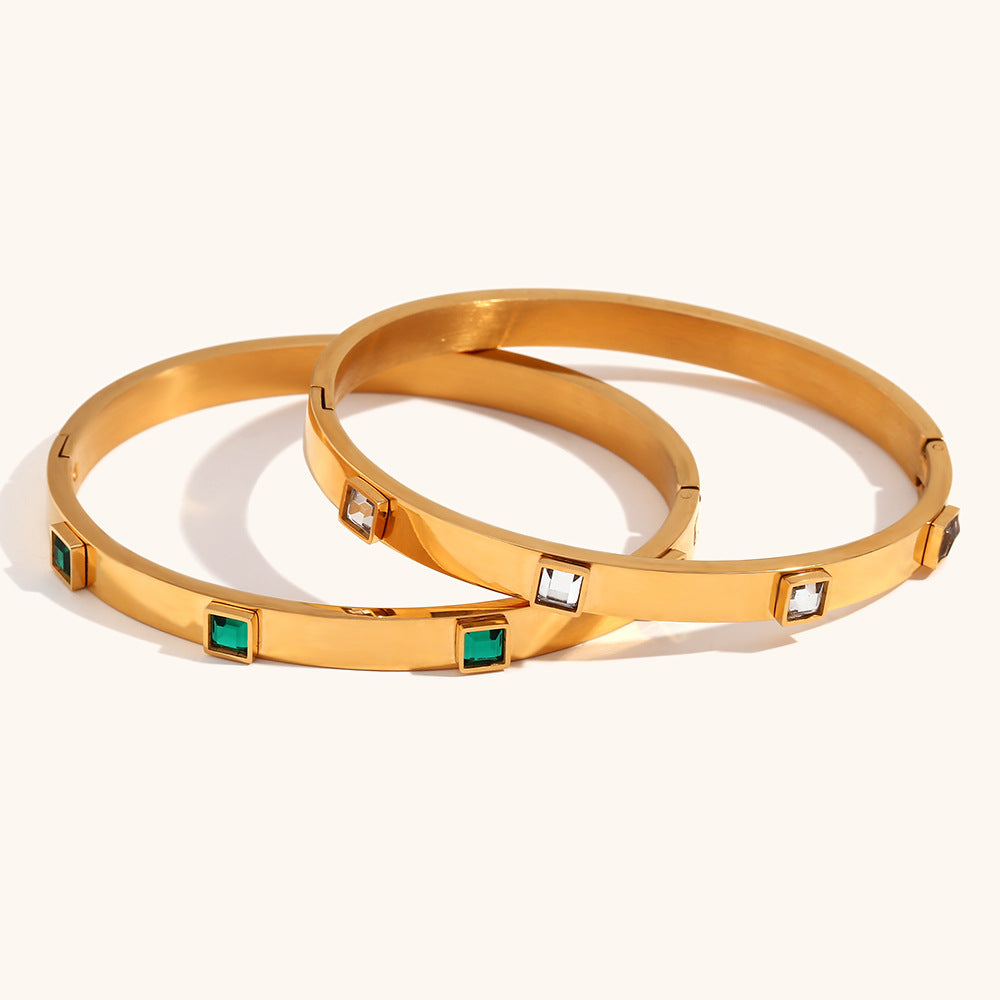 European and American cross-border hot selling square zircon buckle bracelet stainless steel plated 18K gold light luxury versatile bracelet jewelry-Mix MIx Style