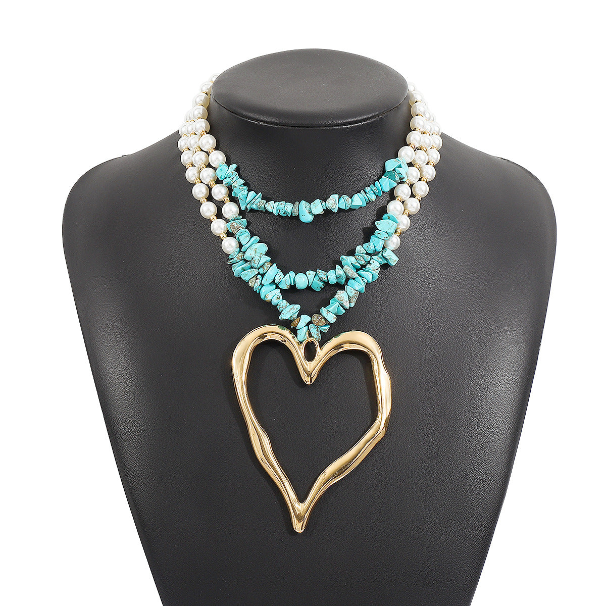 Multilayer Vintage Heart Pendant Akoya Pearls Luxury 18k White/Vermeil Gold Plated Necklace Jewelry | Mix Mix Style-Mix MIx Style