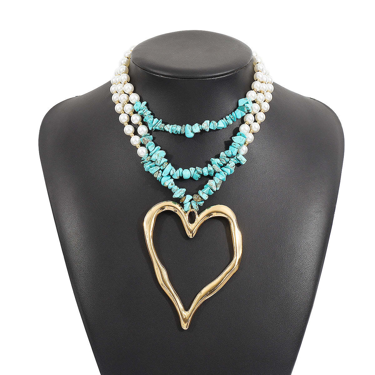 Multilayer Vintage Heart Pendant Akoya Pearls Luxury 18k White/Vermeil Gold Plated Necklace Jewelry | Mix Mix Style-Mix MIx Style