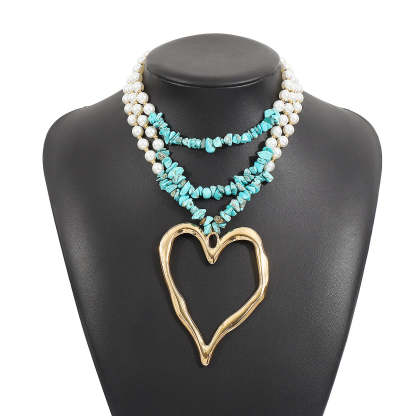 Multilayer Vintage Heart Pendant Akoya Pearls Luxury 18k White/Vermeil Gold Plated Necklace Jewelry | Mix Mix Style-Mix MIx Style