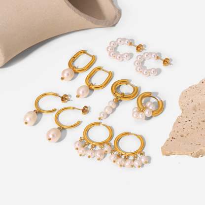 Classic Timeless White Akoya Pearls & Moissanite Diamonds Elegant 18k Vermeil Gold Plated Hoop/Drop Earrings | Mix Mix Style-Mix MIx Style