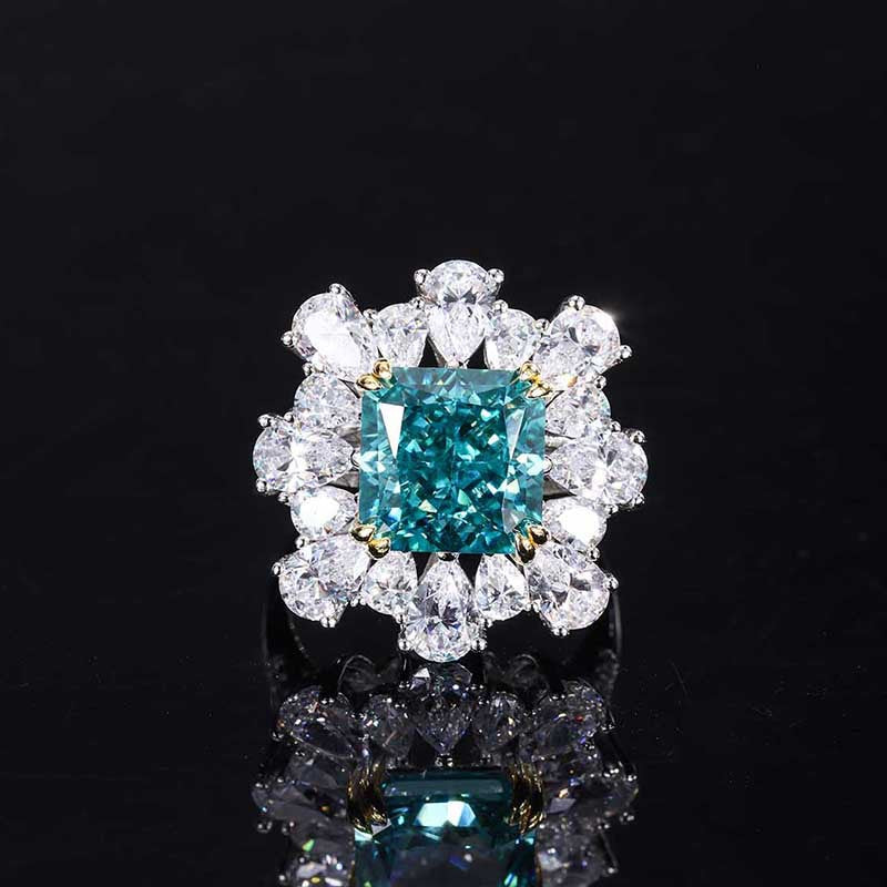 2023 Retro Style Hot Selling High Carbon Diamond Radiant Cut 10*10 Mint Green Handmade Inlay Set S925 Silver-Mix MIx Style