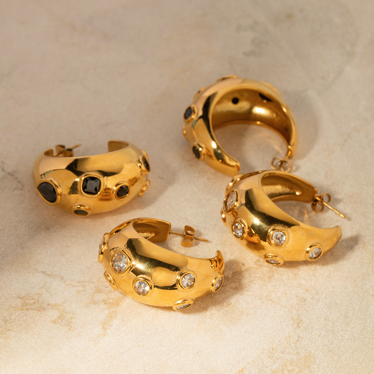 Moon Shaped Embellished White Moissanite Diamonds Luxury 18k Vermeil Gold Plated C-shaped Earrings | Mix Mix Style-Mix MIx Style