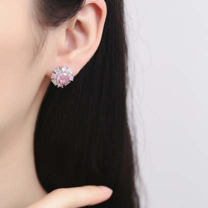 Fashionable and luxurious 925 sterling silver high carbon diamond padparadscha pink women's earrings ice flower cut princess style silver jewelry-Mix MIx Style
