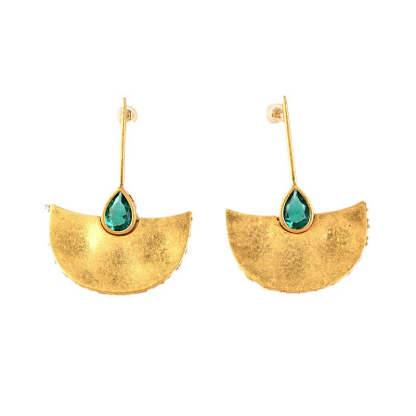 Medieval vintage retro silver needle earrings French light luxury palace gold fan leaf pearl earrings earrings-Mix MIx Style