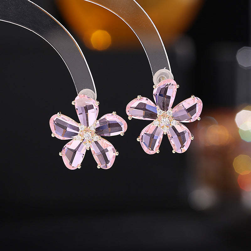 Super fairy temperament girlish fresh earrings trendy niche design earrings s925 silver needle color crystal flower earrings-Mix MIx Style