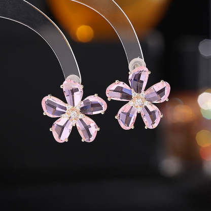 Super fairy temperament girlish fresh earrings trendy niche design earrings s925 silver needle color crystal flower earrings-Mix MIx Style