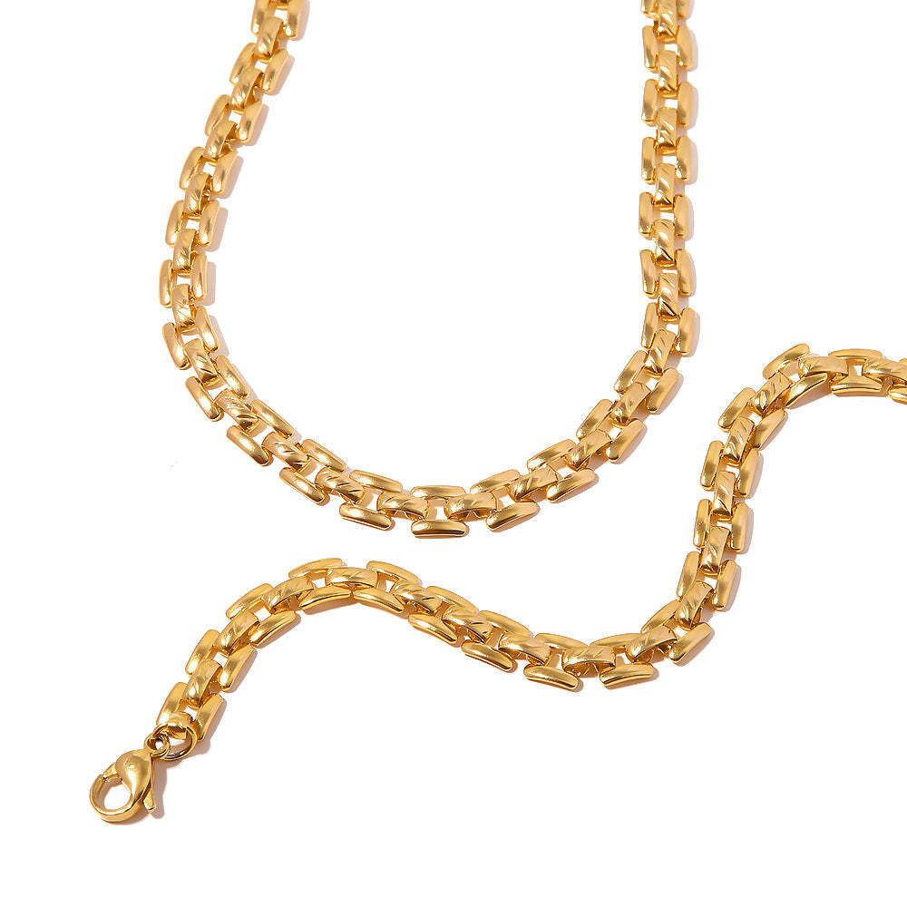 Chain Classic Elegant Luxury 18k Gold Plated Necklace & Bracelet  Jewelry Set | Mix Mix Style-Mix MIx Style