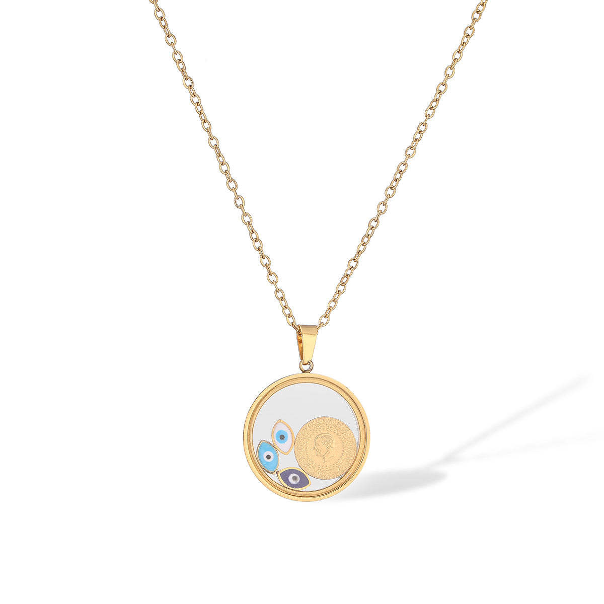 Retro Round Transparent Pendant Luxury Devils Eyes 18k Vermeil Gold Plated Necklace Jewelry | Mix Mix Style-Mix MIx Style