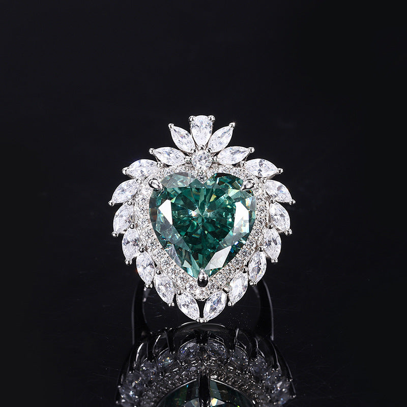 Douyin hot selling European and American high carbon diamond radiant mint green heart shaped 15*15 pendant ring set S925 silver-Mix MIx Style
