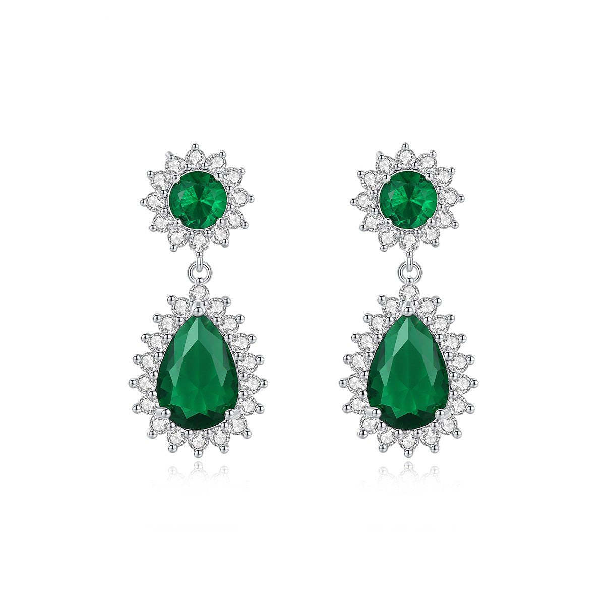 Green - Blue Trendy Pear Cut Moissanite Diamond Elegant 18k White Gold Plated Retro Drop Earrings | Mix Mix Style-Mix MIx Style