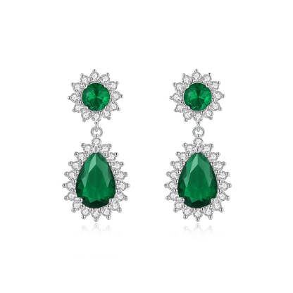 Green - Blue Trendy Pear Cut Moissanite Diamond Elegant 18k White Gold Plated Retro Drop Earrings | Mix Mix Style-Mix MIx Style